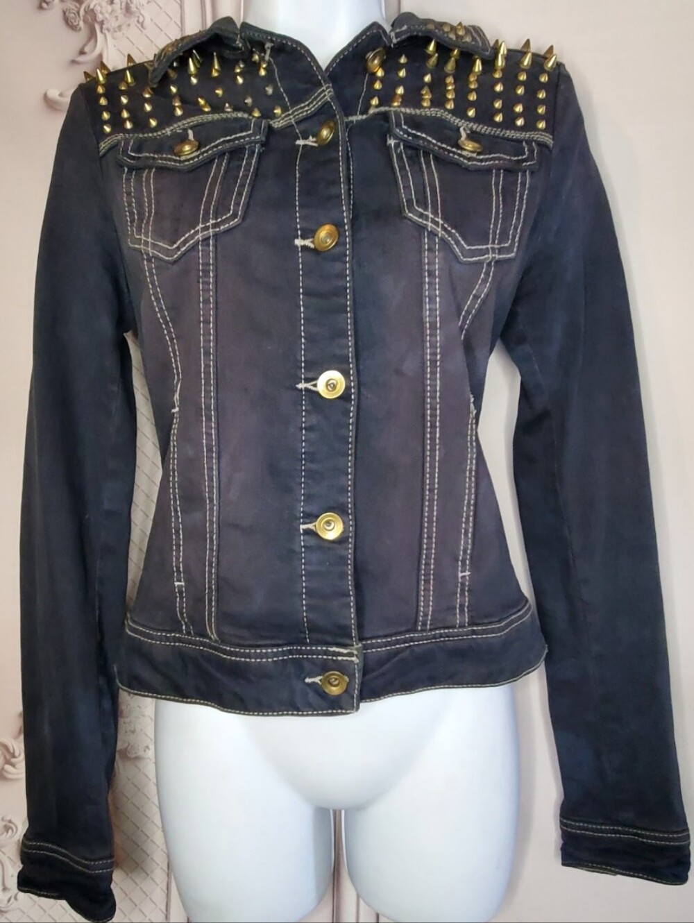 Stud-Accent Black Denim Jacket - Women's